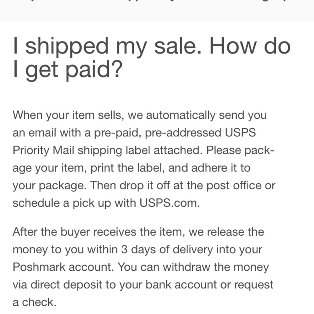 Payment on sold items